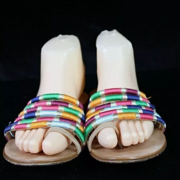 SCHUTZ Multicolor Braided Carmen Leather Slip On Sandal Women's Size 7B - Picture 5 of 9